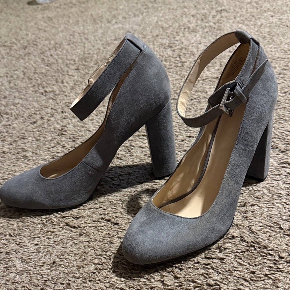 Nine West Gray Suede Block Heels
